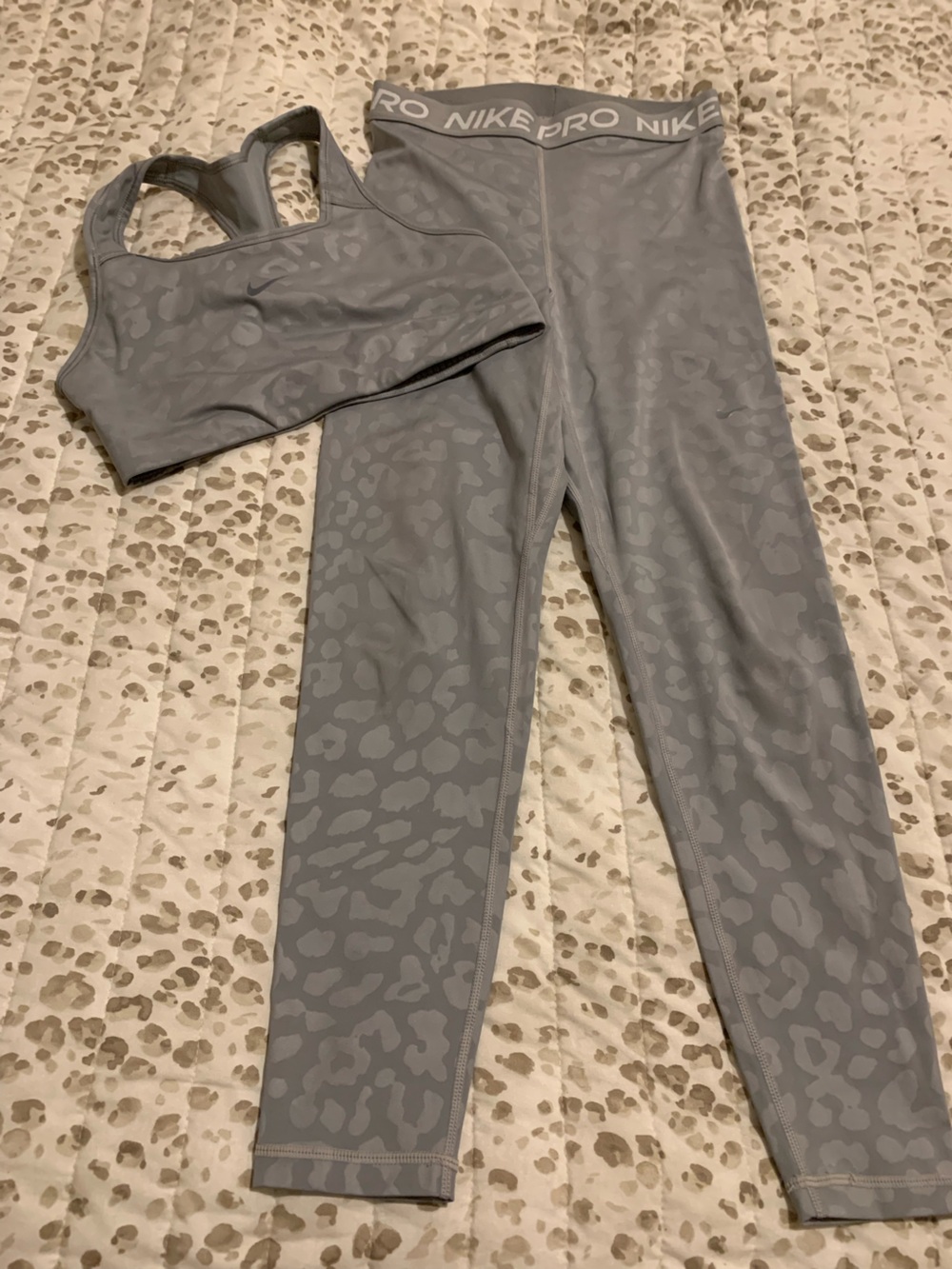 Nike Gray Leopard-Print Leggings and Sports Bra Set